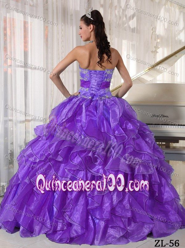 Cheap Appliqued Ruffled Light Purple Lace-Up Quince Dresses