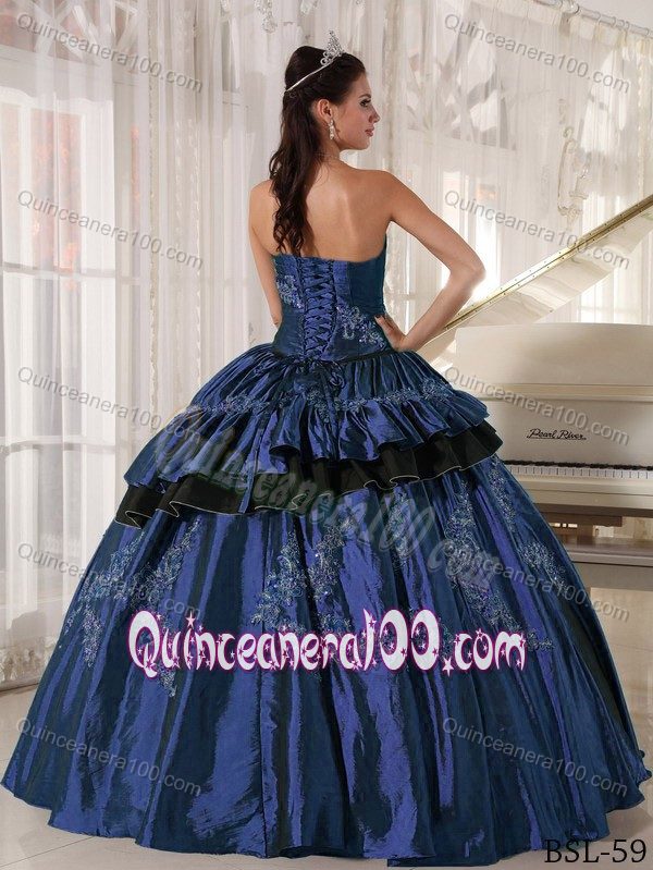 Classical Appliqued Ruffled Sweet Sixteen Dresses in Dark Blue