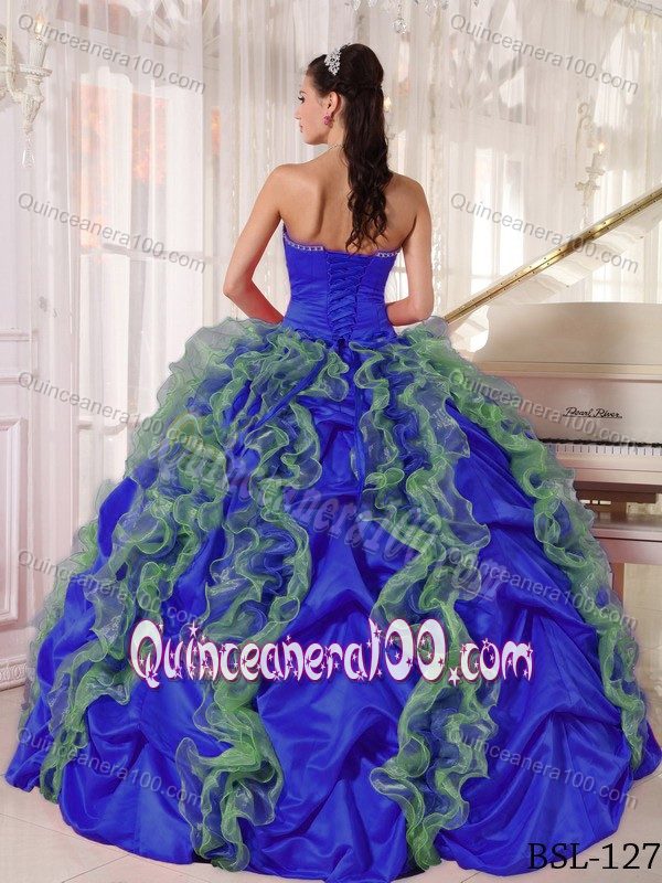 Unique Ruffled Beaded Multi-color Quinceanera Party Dress