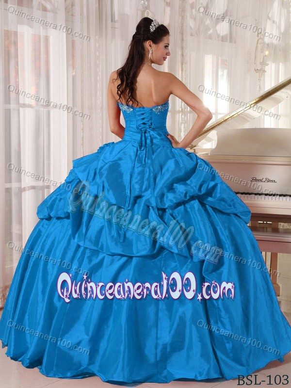 Pretty Taffeta Sweetheart Pick Ups Teal Quinceanera Gown Dress