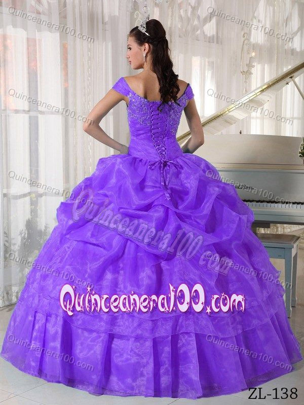 Ball Gown Off The Shoulder Pick Ups Purple Sweet 15 Dress