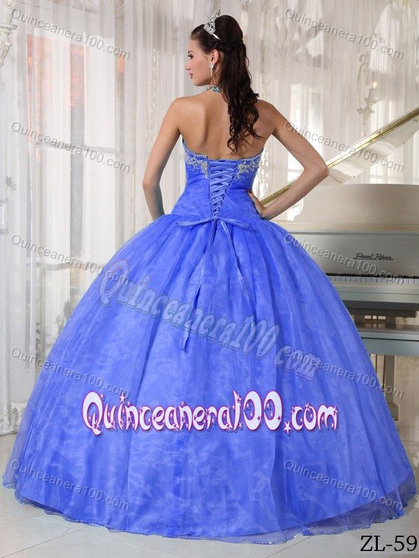 Popular Fitted Cornflower Blue Dress for Quince with Appliques