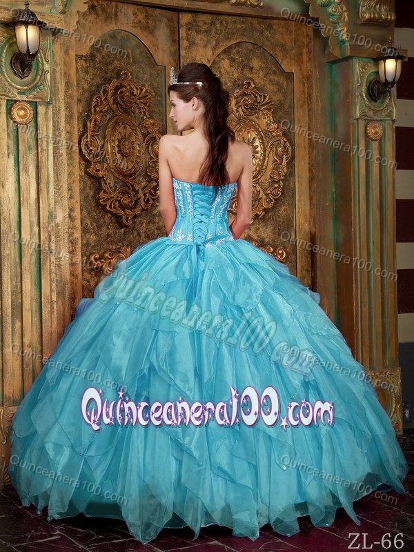 Fast Shipping Appliqued Ruffled Sweet 15 Dresses in Aqua Blue