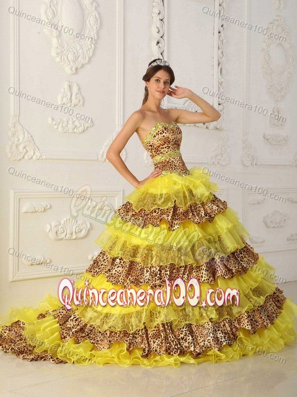 Special Style Leopard Print Multi-color Ruffled Dress for Quince