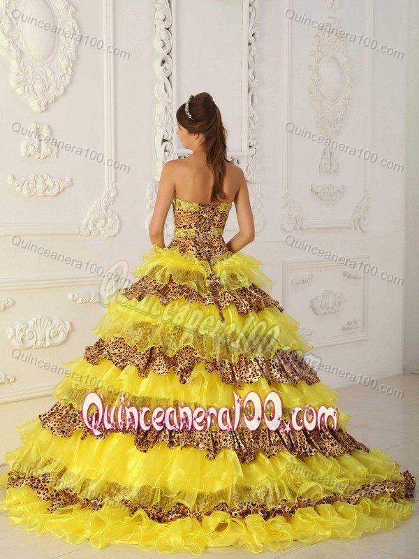 Special Style Leopard Print Multi-color Ruffled Dress for Quince