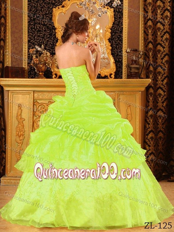 Unique Appliqued Yellow Green Quinceanera Party Dress Online