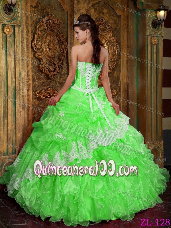 Brand New Appliqued Ruffled Spring Green Sweet 15 Dresses