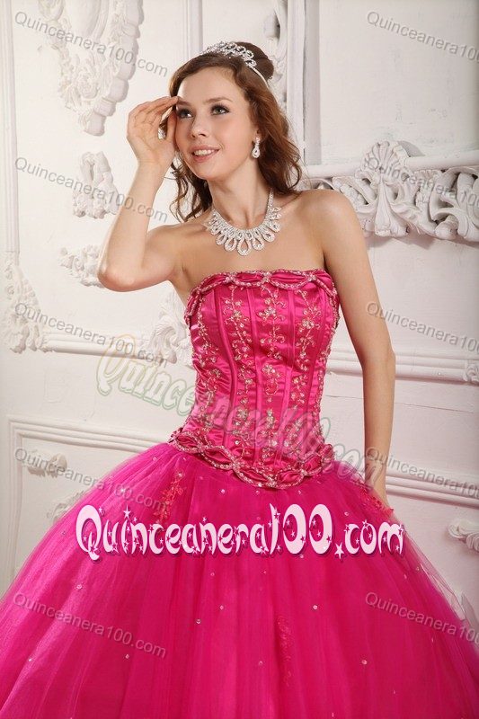 Dreamy Tulle Ball Gown Beaded Hot Pink Dress for a Quince