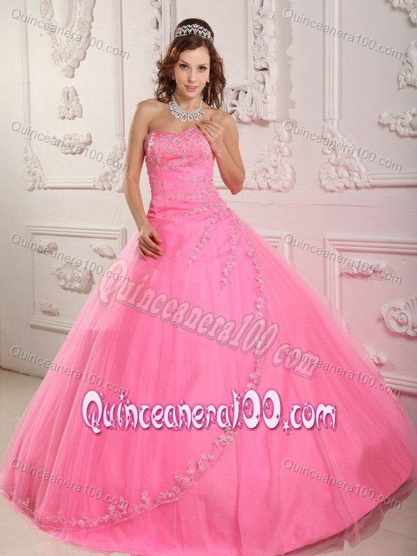 Unique Sweetheart Rose Pink Quinceanera Dress with Appliques