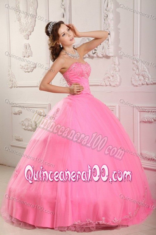 Unique Sweetheart Rose Pink Quinceanera Dress with Appliques