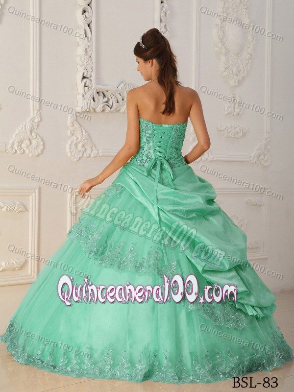 Apple Green Strapless Quinceanera Gowns with Appliques Wholesale