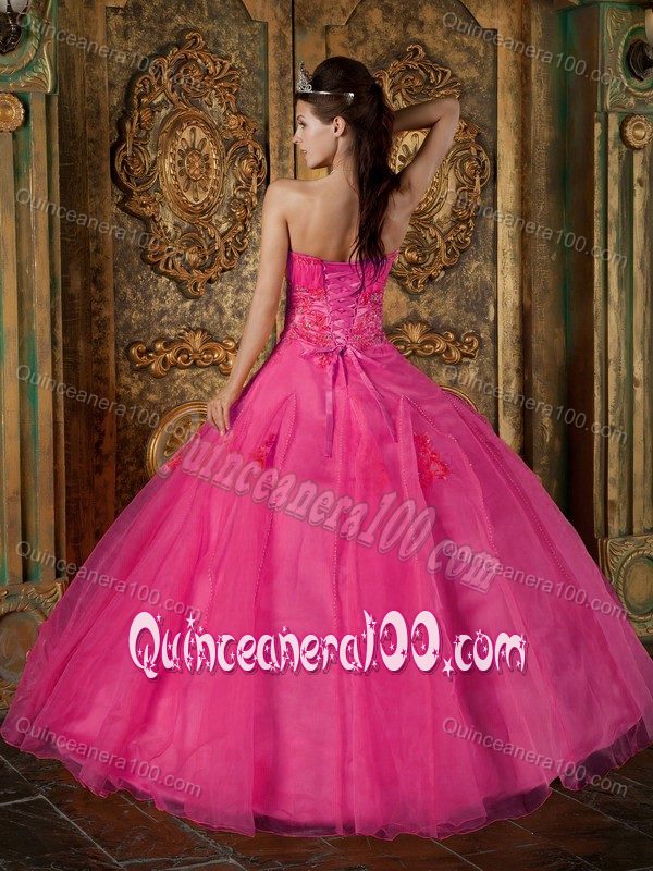 Beautiful Organza Appliques Sweetheart Hot Pink Sweet 15 Dresses