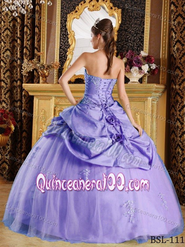 Lavender Sweetheart Appliques Quinceanera Dresses with Pick-ups