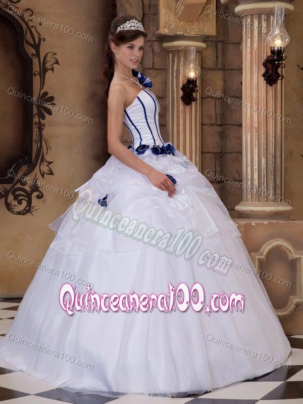 White One Shoulder Quinceanera Dresses with Hand Made Flowers