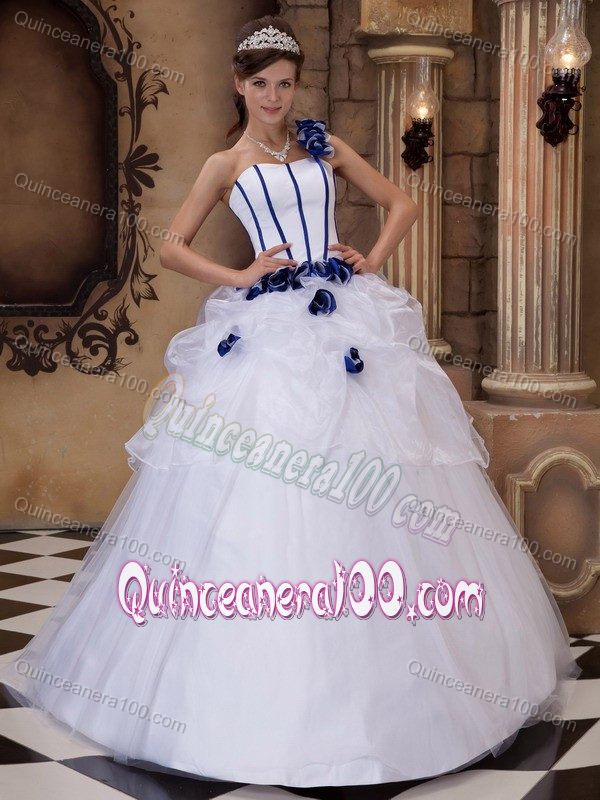 White One Shoulder Quinceanera Dresses with Hand Made Flowers