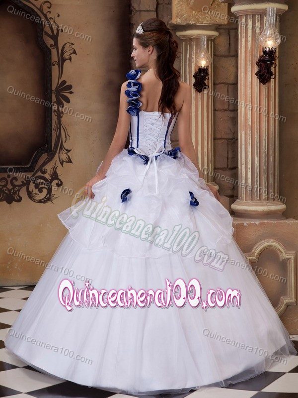 White One Shoulder Quinceanera Dresses with Hand Made Flowers