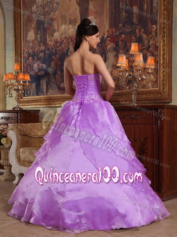 Lilac Multi-layered Quinces Dresses with Ruches and Appliques