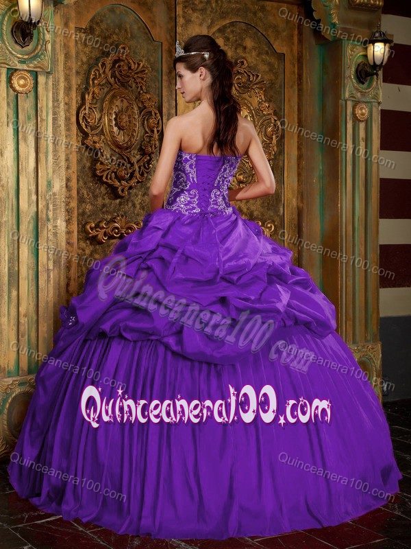 Purple Strapless Pick-ups and Ruche Dresses Quinceanera in Fashion