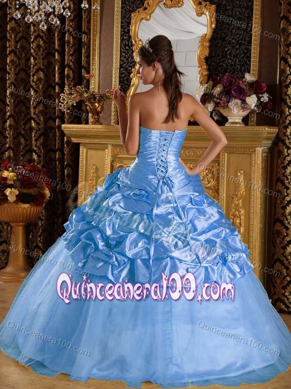 Taffeta and Tulle Pick-ups Beaded Dress for Sweet 16 in Aqua Blue