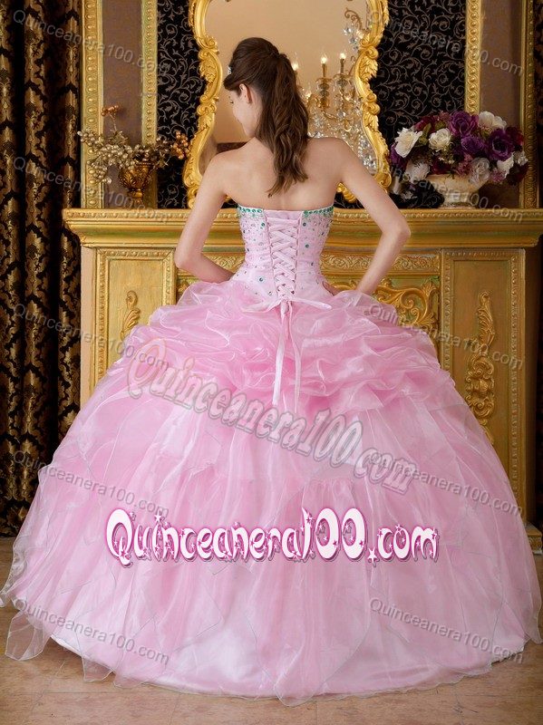 Amazing Organza Pink Strapless Quinceanera Dresses with Beading