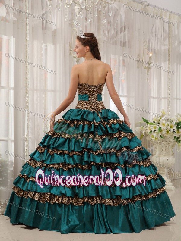 Dressy Leopard Printing Dress for a Quinceanera with Ruffled Layers