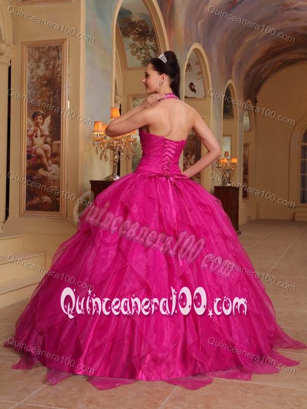 Halter Top Embroidery Quinces Dress with Ruffles