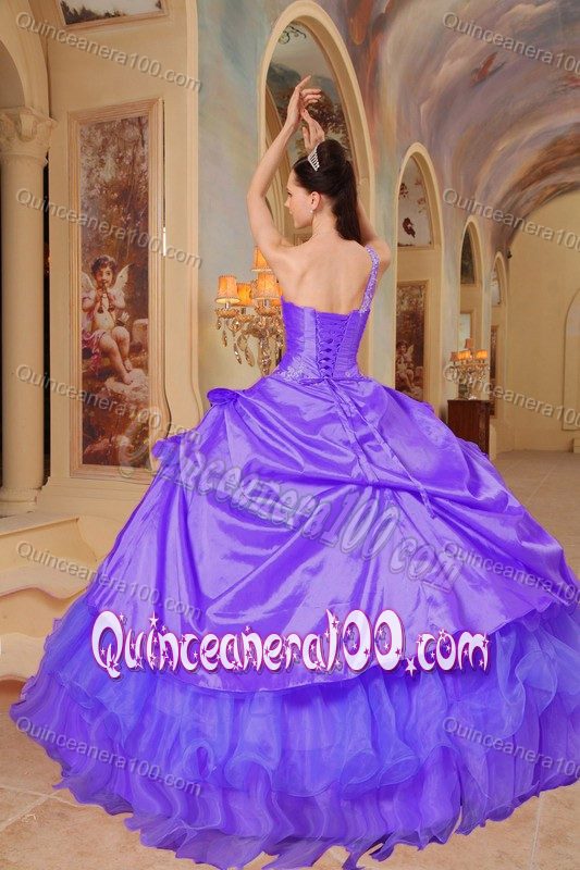 One Shoulder Slate Blue Quinceanera Dress in Taffeta and Organza