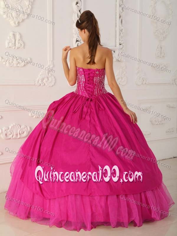 Coral Red Ruffles Quince Dress with Beading in Taffeta and Organza