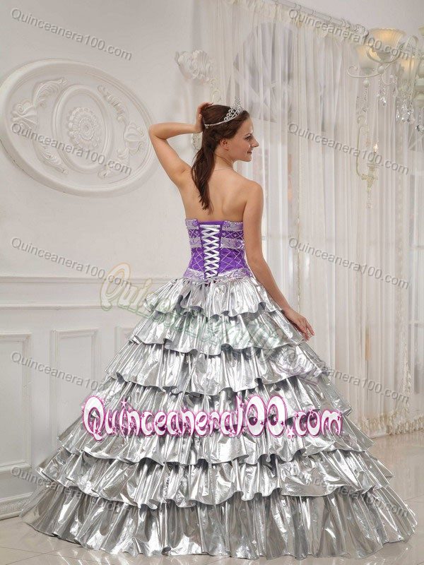 Recommended Strapless Silver Sweet 15 Dresses with Ruffled Layers