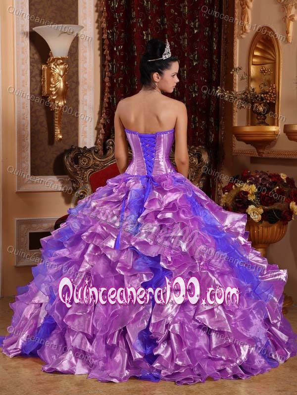 Newest Violet Sweetheart Quinces Dress with Embroidery and Ruffles