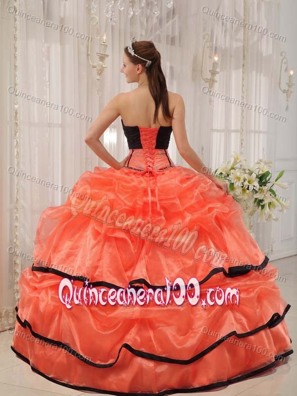 Sweet Orange Pick-ups Organza Sweet Sixteen Dresses with Beading