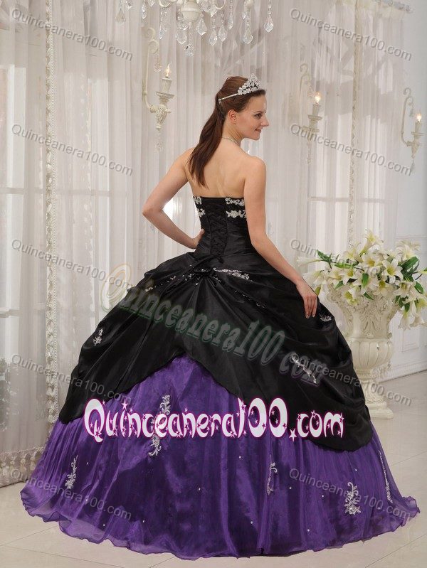 Purple and Black Dresses Quinceanera with Appliques and Beading