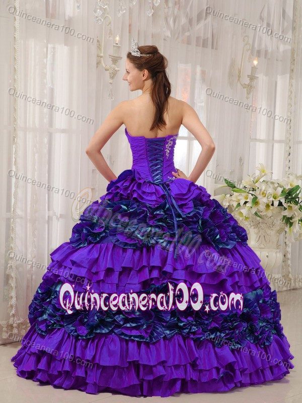 Flattering Purple Sweet 15 Dress with Appliques and Ruffled Layers