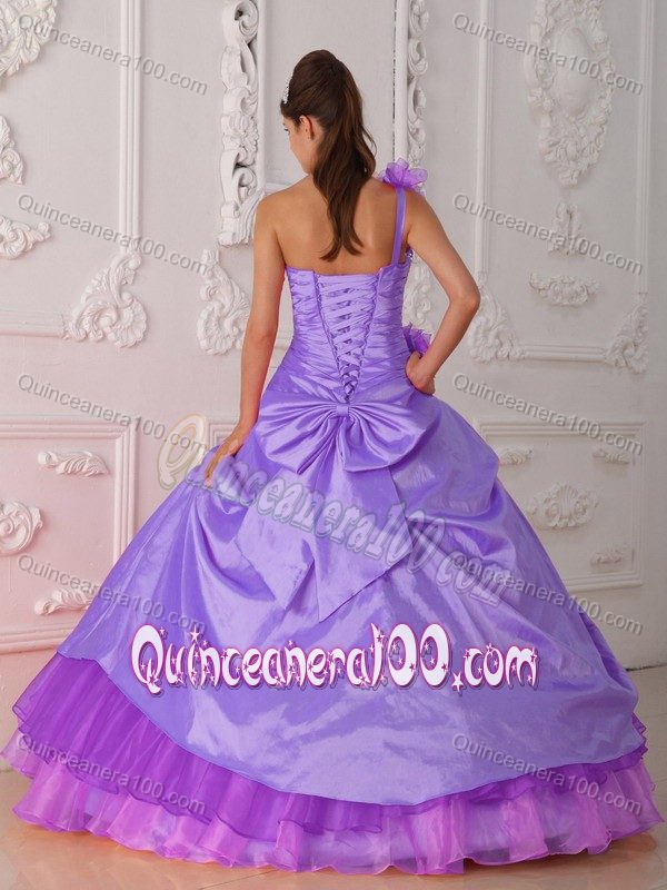 Hand Made Flowers Purple One Shoulder Sweet 16 Dress