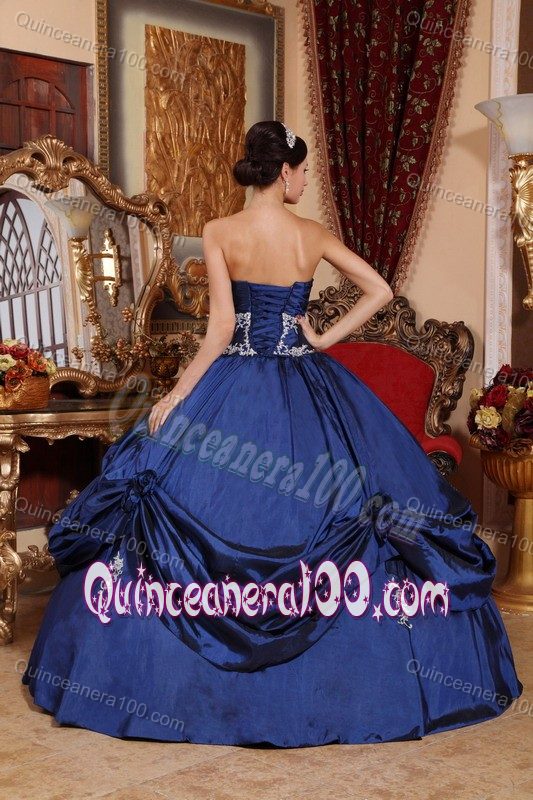 Appliques Navy Blue Sweet Sixteen Dresses with Hand Made Flowers