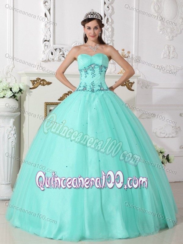 Fashionable Beaded Appliques Quinceanera Dresses in Apple Green