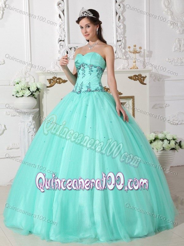 Fashionable Beaded Appliques Quinceanera Dresses in Apple Green