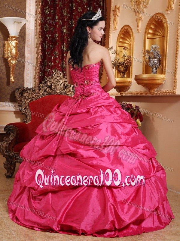 Latest Hot Pink Dress for a Quinceanera with Appliques and Pick-ups