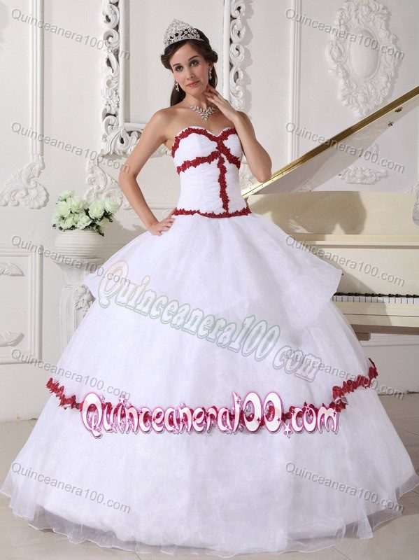 Princess White Ball Gown Sweetheart Dress Quinceanera in Organza