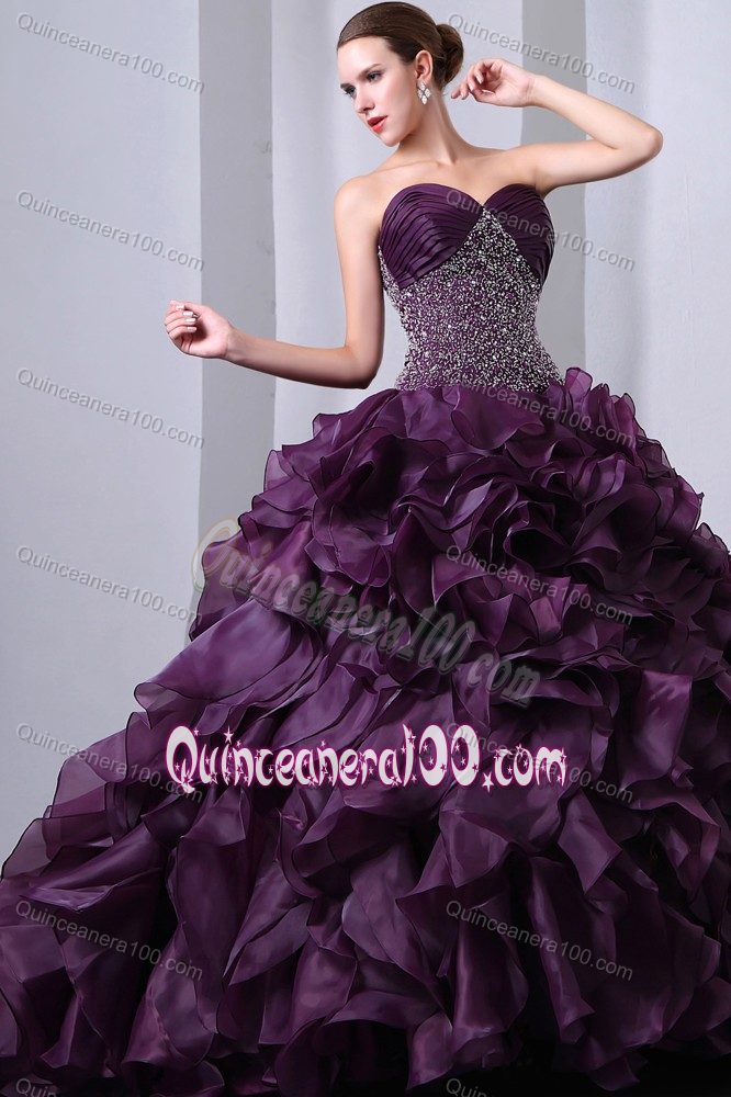 Purple Ruffles Quinceanera Party Dresses with Ruche and Beading