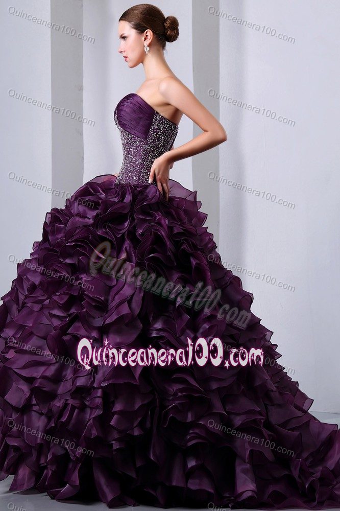 Purple Ruffles Quinceanera Party Dresses with Ruche and Beading