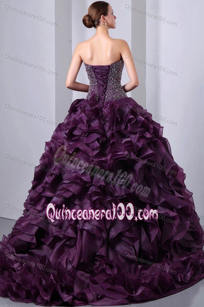 Purple Ruffles Quinceanera Party Dresses with Ruche and Beading