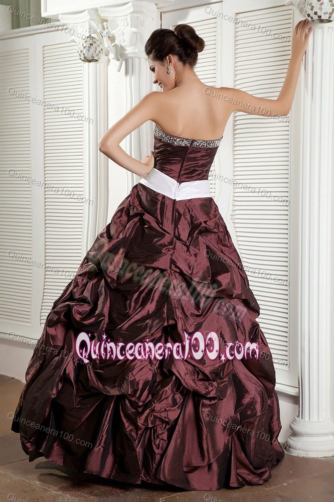 Burgundy Ball Gown Ruching Sweet Sixteen Dresses with Beading