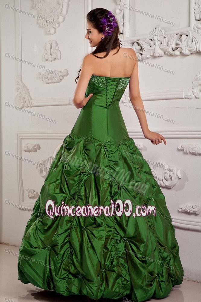 Bud Green Strapless Beaded A-line Sweet 16 Dress with Pick-ups