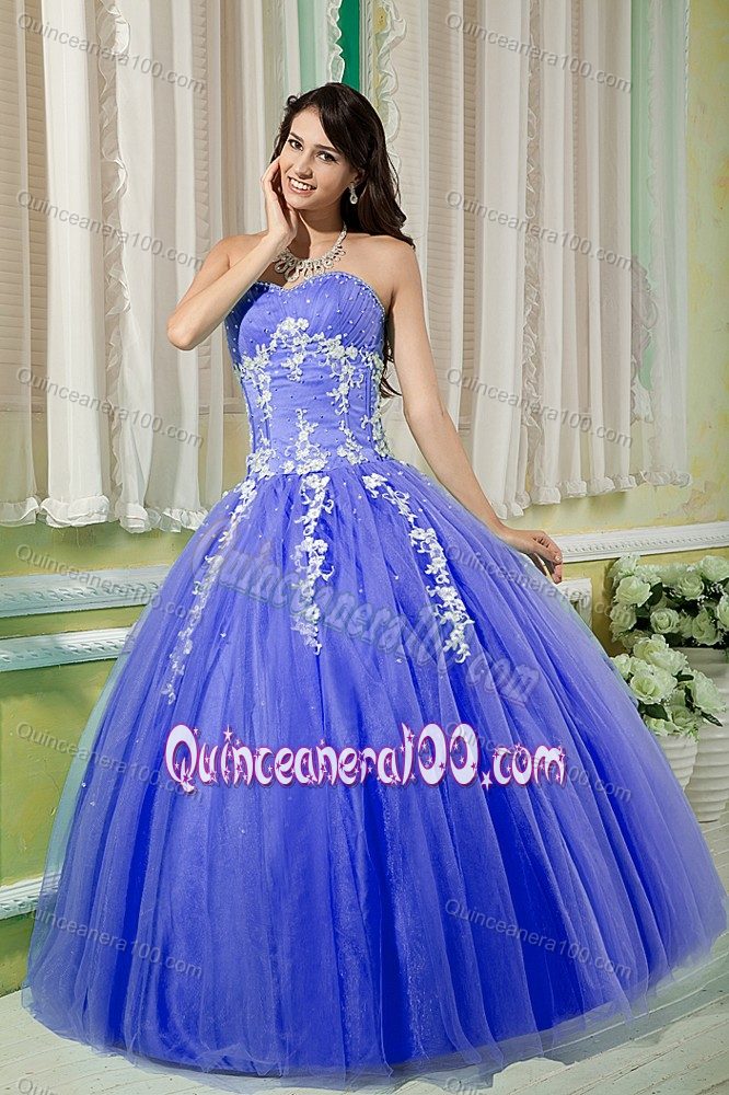 Beading Blue Appliqued Quince Dresses with Sheer Capelet