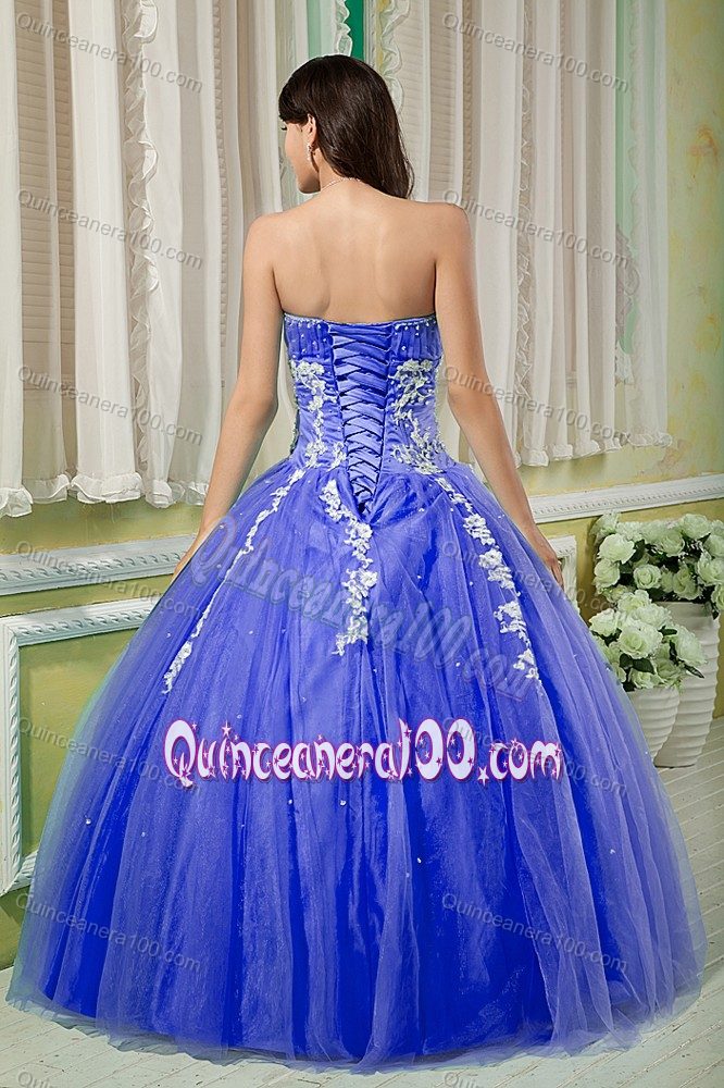 Beading Blue Appliqued Quince Dresses with Sheer Capelet