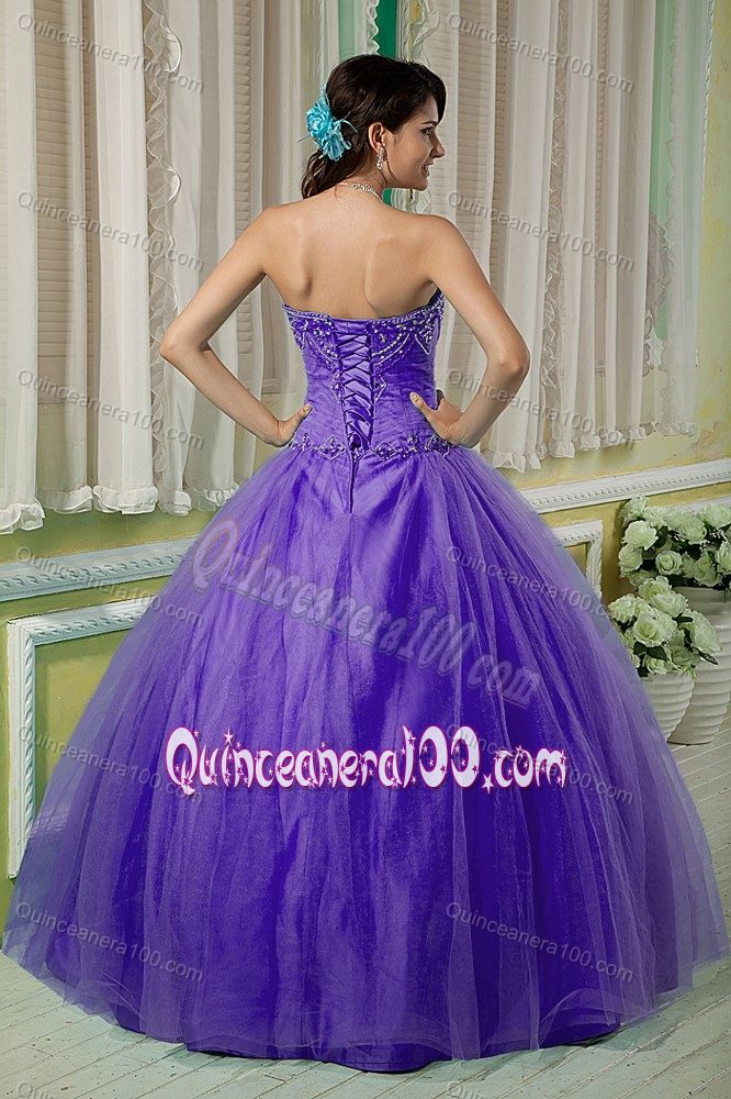 Purple Strapless Beading Ruched Bodice Dress for Quince Plus