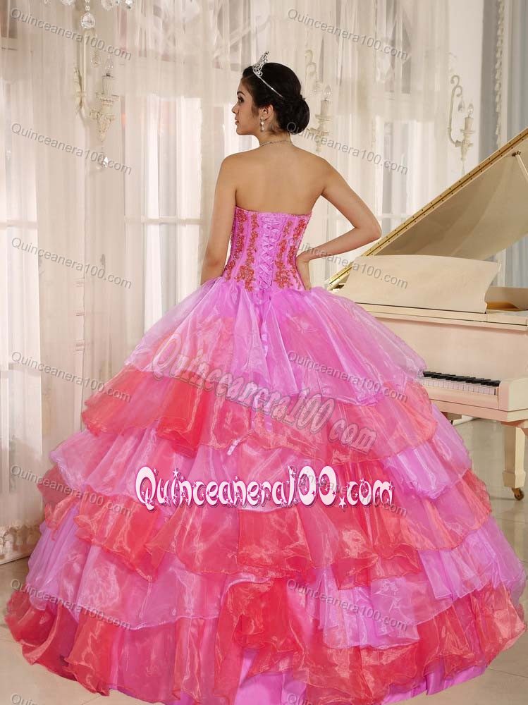 Colorful Multi-tiered Quinceanera Party Dress with Appliques