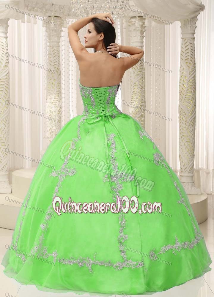 Strapless Beading Apple Green Quinceanera Dresses with Appliques