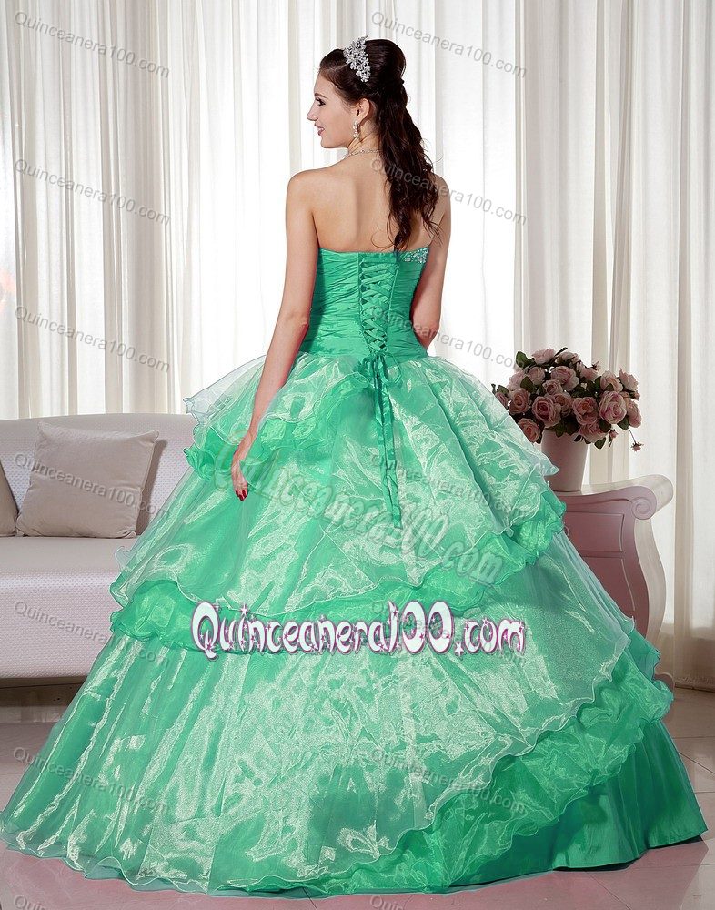 Beading Medium Spring Green Dresses off 15 with Tiers and Flower